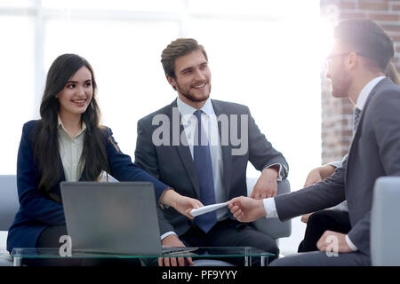 Closeup portrait of two successful business executive exchanging Stock Photo