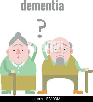 Elderly man and woman with dementia in confused state of mind. Stock Vector