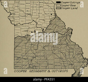 . The Devonian of Missouri. Geology; Geology, Stratigraphic; Paleontologie; Devoon. Missouri Bureau of Geology and Mines. Vol. XVII, 2nd Series, Plate F. â â Cooper Outcrops | Cooper Seas WZZkC o oper L and. COOPEQ GEOGRAPHY &amp; OUTCPOPS â â Mmeo/o Outcrops tZD Mmeolo Seas VZZ1 Mine ola Land. Please note that these images are extracted from scanned page images that may have been digitally enhanced for readability - coloration and appearance of these illustrations may not perfectly resemble the original work.. Branson, E. B. (Edwin Bayer), 1877-1950; Tansey, Vivian Ouray; Stewart, Grace Anne Stock Photo