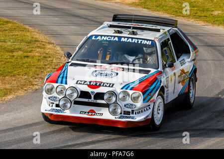 1986 Lancia Delta S4 Group B rally car with driver Andrew Beverley at the 2018 Goodwood Festival of Speed, Sussex, UK. Stock Photo