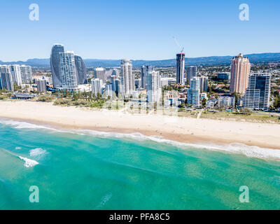 An aerial view of Broadbeach on a clear day on the Gold Coast