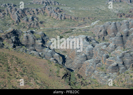 Australia, Western Australia, Kimberley. Aerial view of the Bungle Bungle Range, Purnululu National Park. UNESCO World Heritage Site. Stock Photo