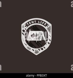 Vintage hand drawn adventure themed retro badge. Logo is perfect for T-Shirts, mugs, prints, branding projects, apparel design, greeting cards. Tent life quote. Stock vector isolated Stock Vector