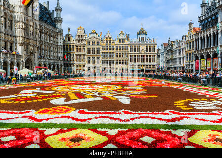 Brussels, Belgium  - August 16, 2018: Grand Place during Flower Carpet Festival. Stock Photo