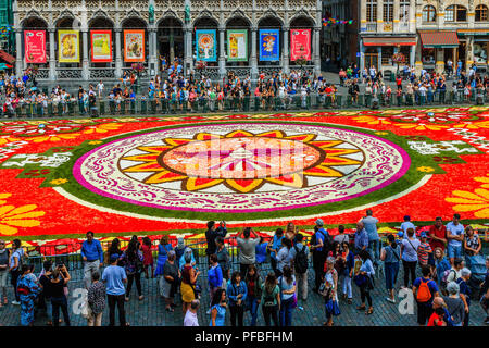 Brussels, Belgium  - August 16, 2018: Famous Grand Place during Flower Carpet Festival. Stock Photo