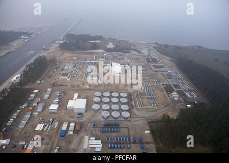 Russia. 21st Aug, 2018. The terminating point of the Nord Stream Pipeline is located at the energy hub Lubminer Heide near Greifswald, which covers an area of about 12 hectares, including the receiving terminal of the connecting pipelines OPAL and NEL. The onshore part of Nord Streams twin pipelines was built to include an omega-shaped expansion loop, capable of compensating for any possible pipeline expansion or contractions due to pressure and temperature variations. Credit: Nord Stream Ag/Russian Look/ZUMA Wire/Alamy Live News Stock Photo