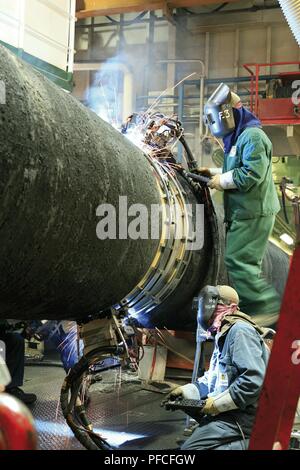 Russia. 21st Aug, 2018. Before being laid on the seabed the pipes are welded and sealed on the pipelay vessel. Credit: Nord Stream Ag/Russian Look/ZUMA Wire/Alamy Live News Stock Photo