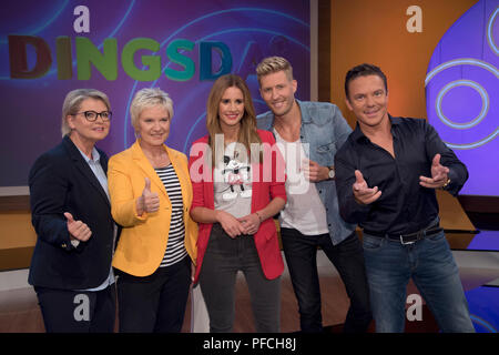 From left: Andrea SPATZEK, Germany, Actress, Birgit Biggi LECHTERMANN, Germany, Presenter, Author, Presenter Mareile HOEPPNER, HÃ¶ppner, Germany, Maximilian Maxi ARLAND, Germany, Moderator, Saenger, Stefan MROSS, Germany, Musician, Trumpet player, Moderator , guest of the show 'Dingsda', television program, recorded on 21.06.2018 in Koeln, | usage worldwide Stock Photo