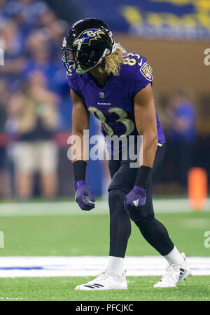 August 20, 2018: Baltimore Ravens offensive lineman Orlando Brown Jr. (78)  during NFL football preseason game action between the Baltimore Ravens and  the Indianapolis Colts at Lucas Oil Stadium in Indianapolis, Indiana.