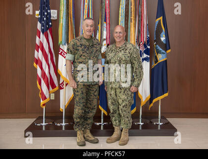 Washington Dc, District of Columbia, USA. 20th Aug, 2018. Marine Corps Gen. Joe Dunford, chairman of the Joint Chiefs of Staff, meets with Navy Adm. Kurt W. Tidd, commander, United States Southern Command, at Southcom Headquarters in Doral, Florida, Aug. 20, 2018. (DOD photo by Navy Petty Officer 1st Class Dominique A. Pineiro) US Joint Staff via globallookpress.com Credit: Us Joint Staff/Russian Look/ZUMA Wire/Alamy Live News Stock Photo