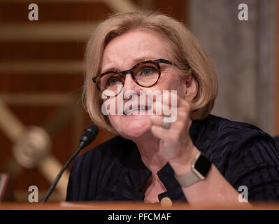 United States Senator Claire McCaskill (Democrat of Missouri), ranking member, US Senate Committee on Homeland Security & Governmental Affairs, makes an opening statement prior to hearing testimony on 'Examining CMS's Efforts to Fight Medicaid Fraud and Overpayments' on Capitol Hill in Washington, DC on Tuesday, August 21, 2018. Credit: Ron Sachs/CNP /MediaPunch Stock Photo