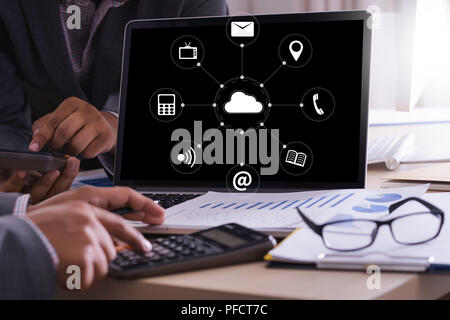Cloud Service (Cloud Computing diagram on the new computer interface) Stock Photo