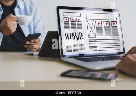Web Design layout sketch drawing Software Media WWW and Graphic Layout Website development project Stock Photo