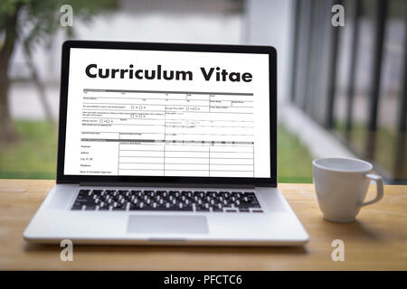 CV - Curriculum Vitae (Job interview concept with business CV resume) , BUSINESS OFFICE BUSINESSMAN WORKING application job Stock Photo