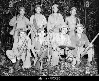 Navajo Code Talkers on Bougainville in the South Pacific during World War II in 1943. Stock Photo