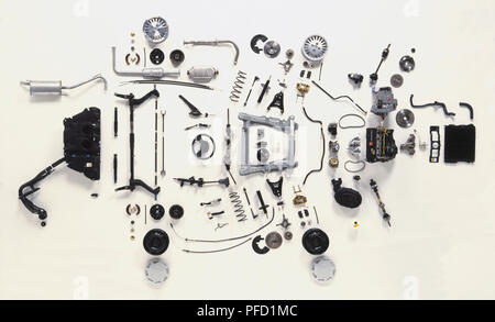 Above view of mechanical components of a small car Stock Photo - Alamy