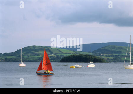 Ireland, Lough Derg, boat sailing on lake Stock Photo