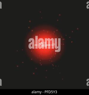 Black Friday. Great sale. Text and banner on the background of a large red flash with luminous dust. Cover for the project. Vector illustration. Progr Stock Vector