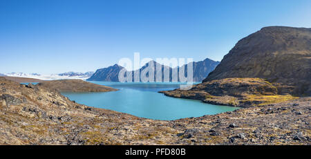 View of the Signehamna, a natural bay and harbor in Albert I Land at Spitsbergen, Svalbard, Norway. Stock Photo