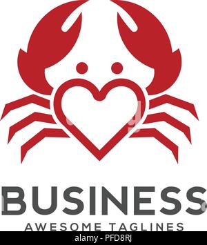 love Crab vector illustration logo style. Seafood Restaurant logo design.simple ocean crab logo vector Stock Vector