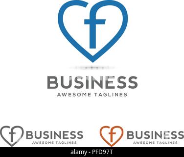 Letter f heart logo icon design template elements,elegant letter f with heart outlines logo vector Stock Vector