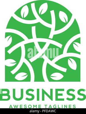 architectural or environmental company in a shape of green arch window with green leaves Sign to buy windows or doors from natural materials Stock Vector