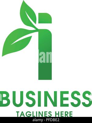 letter i eco logo isolated on white background. Organic bio logo with a leaf of sprout grass for corporate style of company or brand on letter i Stock Vector