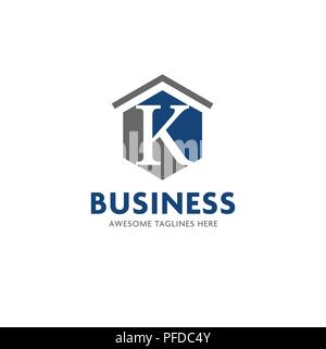 letter K logo with roofing design vector illustration template, letter k real estate logo vector, creative Letter K letter logo Stock Vector