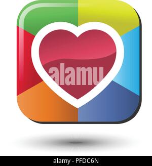 Heart, heart icon, love Heart icon illustration. Heart box color Vector. Heart color  with shadow isolated on white background. Instagram color Stock Vector