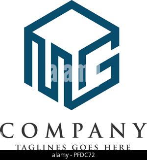 letter MG logo with 3d square design vector illustration template, letter H logo vector, creative Letter H letter logo Stock Vector