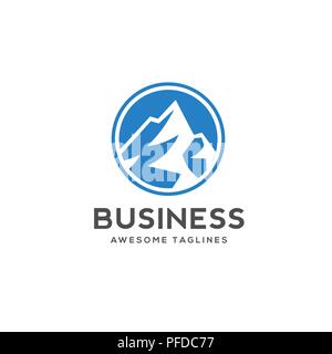 blue Mountain icon Logo Business Template Vector, mountain in circle line logo vector Stock Vector