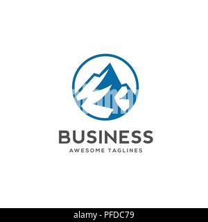 blue Mountain icon Logo Business Template Vector, mountain in circle line logo vector Stock Vector