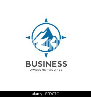 blue Mountain icon Logo Business Template Vector, mountain in circle line logo vector Stock Vector