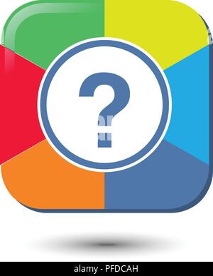 Question icon. Vector illustration style is a color iconic question color rectangle symbol inside red circle with black, gray, green, blue, red Stock Vector