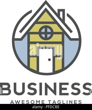 home building logo. thin line real estate logo template. skyscrapers concept for elite real estate company or agency. isolated on white background Stock Vector