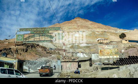 Cerro Rico (Cerro Potosí or Sumaq Urqu), a 4800m mountain famed for its silver mines, near the city of Potosi, Bolivia. Stock Photo