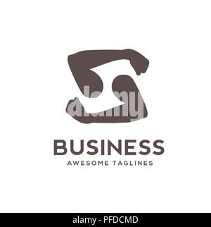 S Letter and hands logo design vector template.Partnership, Hope, Help, sport , gym logo, strong,Teamwork sign.Corporate business & education logotype Stock Vector