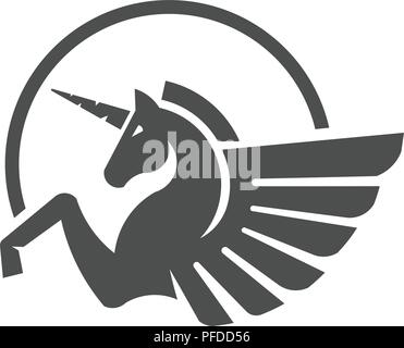 Winged unicorn logo vector illustration. Stylized mythical creature silhouette, horse winged logo vector, Stock Vector