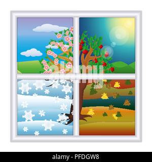 Four seasons window background, vector illustration Stock Vector Image