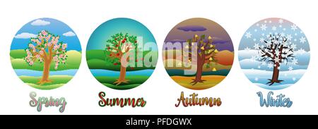 Four seasons cards, vector illustration Stock Vector