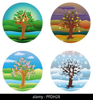 Four seasons cards, vector illustration Stock Vector