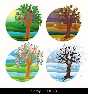 Four seasons cards, vector illustration Stock Vector