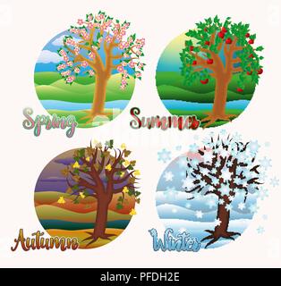 Four seasons cards, vector illustration Stock Vector