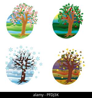 Four seasons cards, vector illustration Stock Vector