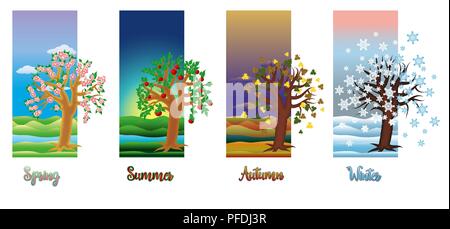 Four seasons cards, vector illustration Stock Vector