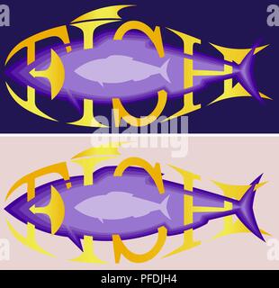 fish in the Papercut technique with the inscription fish, minimalism creative logo Stock Vector