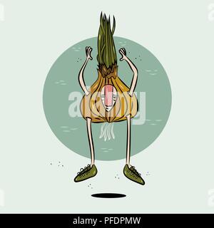 Green Onion Leek drawn in vector in the round Stock Vector