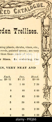 . Descriptive catalogue of a choice collection of vegetable, agricultural and flower seeds, gladiolus, lilies, and other summer flowering bulbs. Flowers Seeds Catalogs; Vegetables Seeds Catalogs; Nurseries (Horticulture) New York (State) Catalogs. Plant Stakes, Pot Plant and Garden Trellises. These very useful and ornamental articles are invaluable for training plants, shrubs, vines, etc., either when grown in pots or in the open border. They are made of reeds, painted green; are very light, and retain their shape and form better, and are much cheaper than those made of wire. Descriptive Catal Stock Photo
