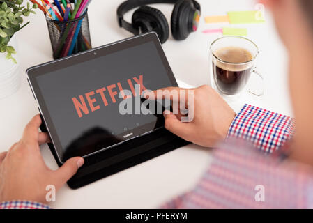 WROCLAW, POLAND - JULY 31, 2018: Netflix is a global provider of streaming movies and TV series. Stock Photo