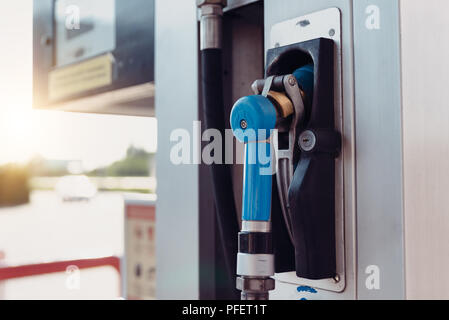 LPG station, liquified petroleum gas pump close up Stock Photo